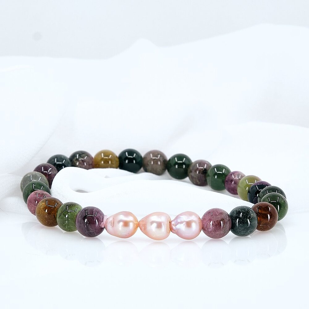 Green Tourmaline & Edison Pearl Stretch Bracelet